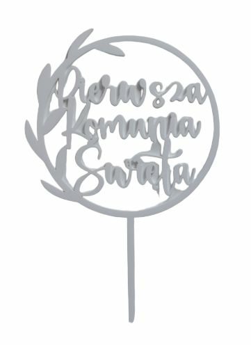 Topper z plexi Komunia Święta w kole biały